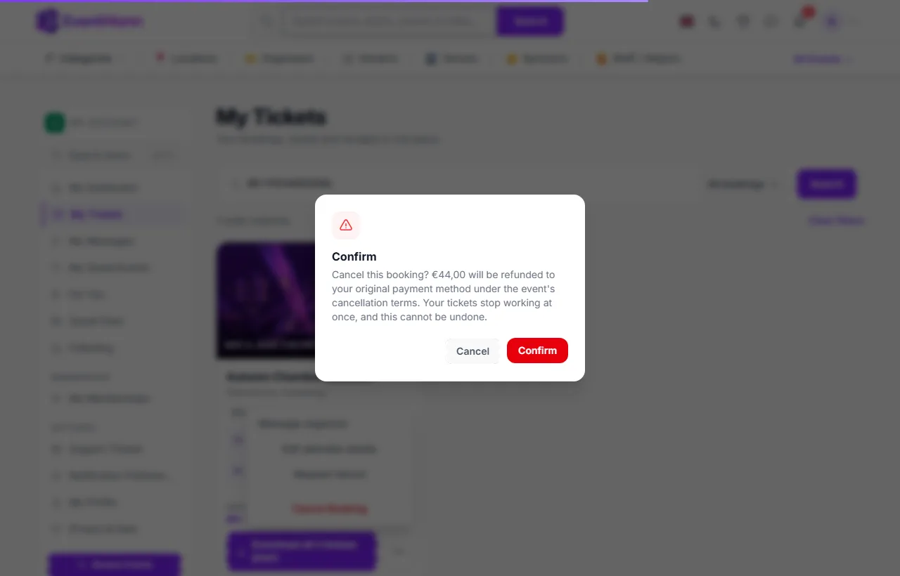 The confirmation dialog for Cancel Booking