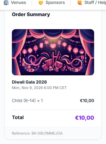 The order summary on the payment page, with the order reference
