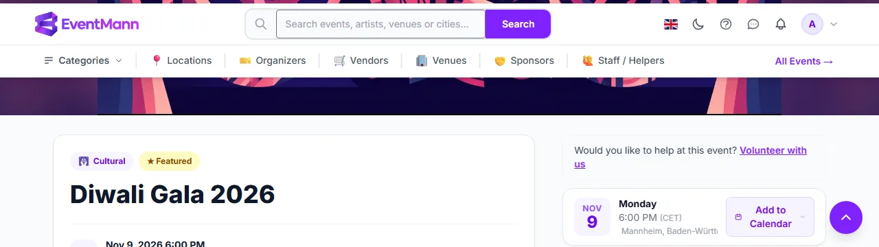 The volunteer sign-up note on an event page