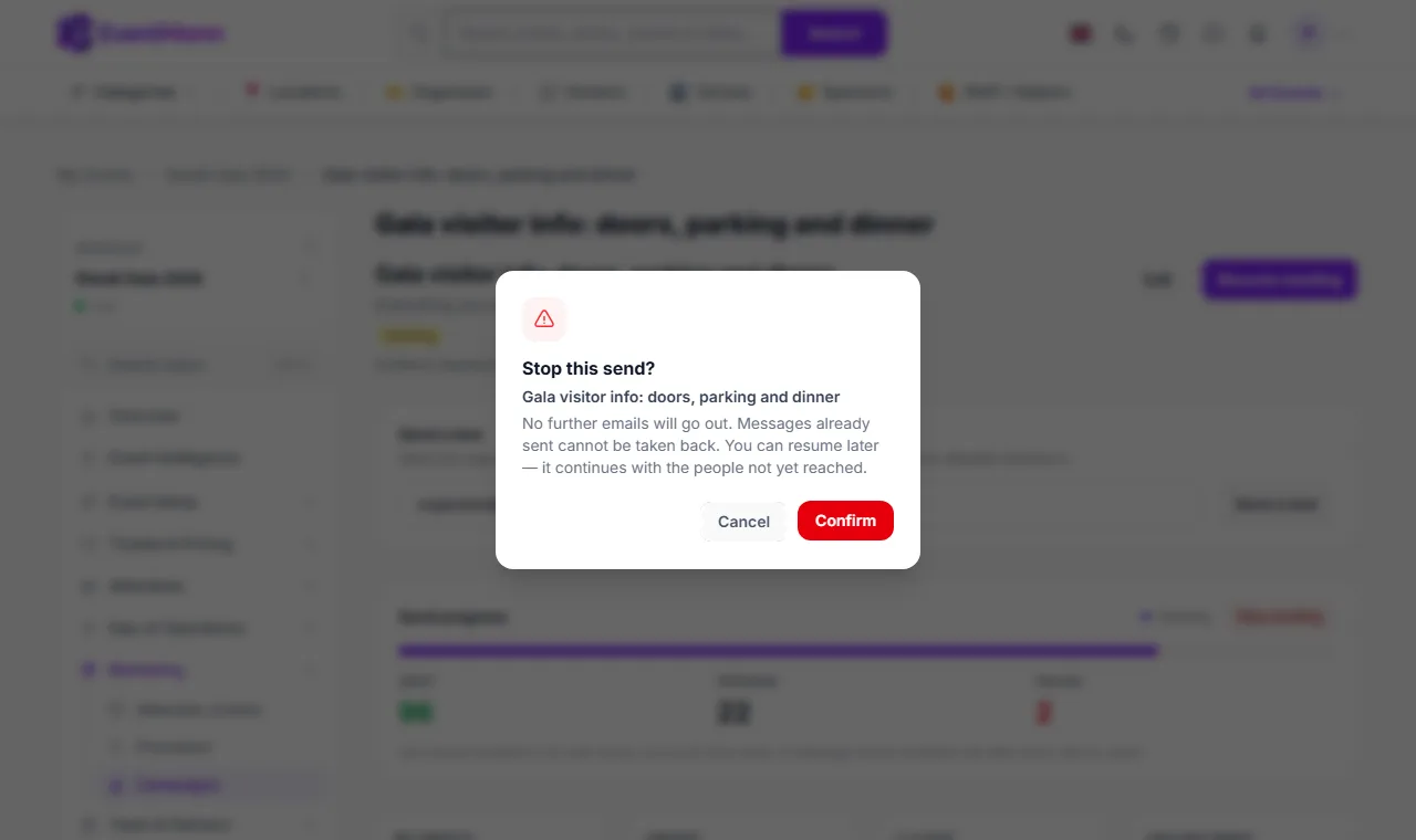 The stop confirmation