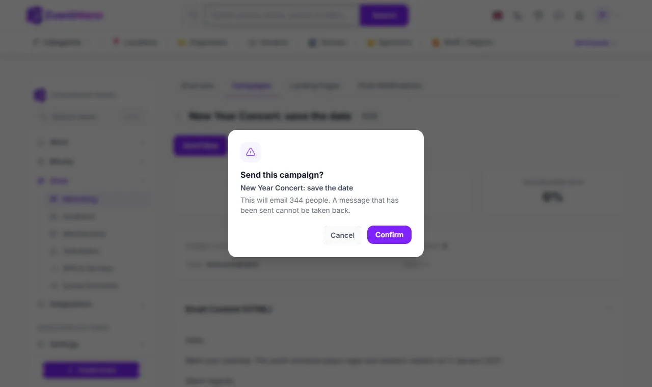 The confirmation dialog: the count of people and the Confirm button