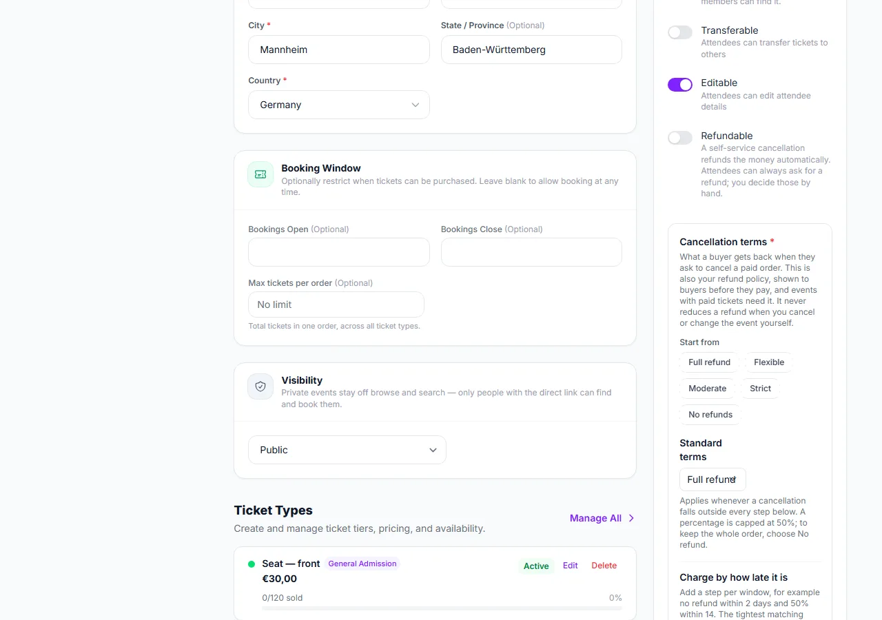 Booking Window and Visibility