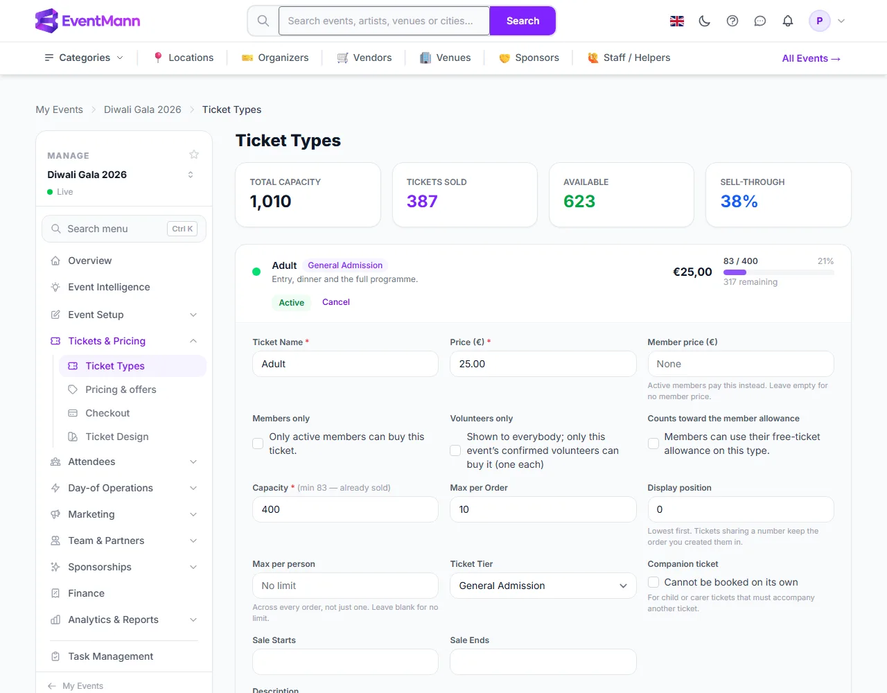 The member fields of a ticket type
