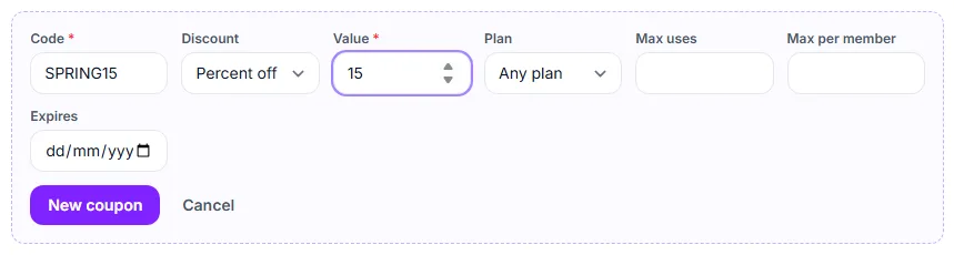 The New coupon form