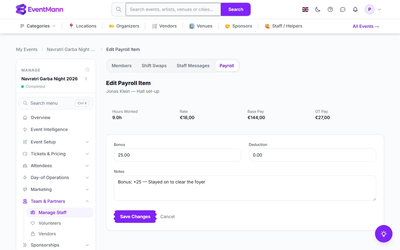 Editing one payroll line