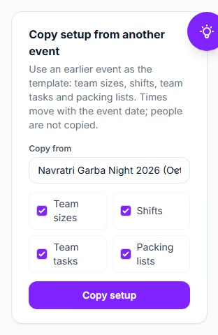The copy setup box with the Navratri night as the source