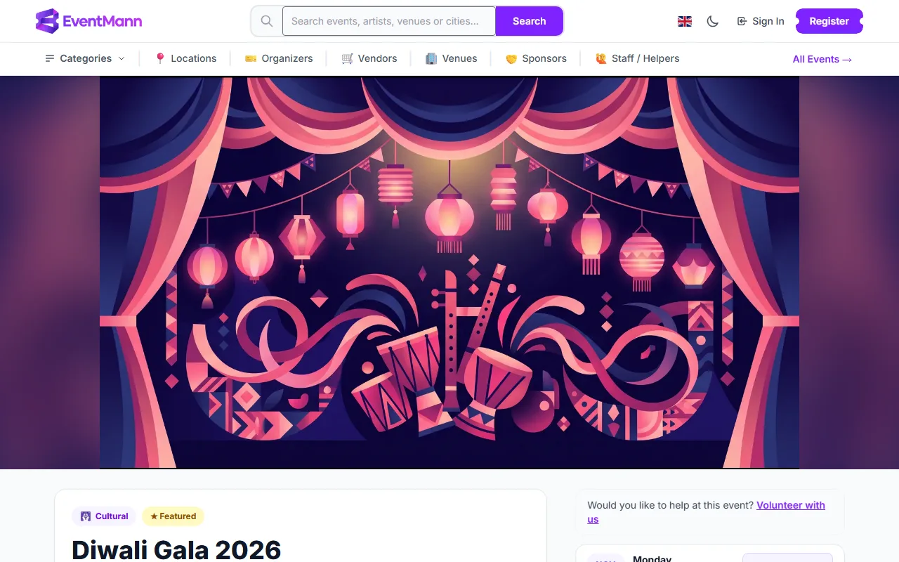 The event page for a visitor, with the Volunteer with us banner