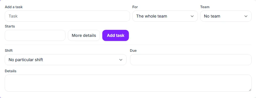 The quick-add row of the Tasks tab with More details open