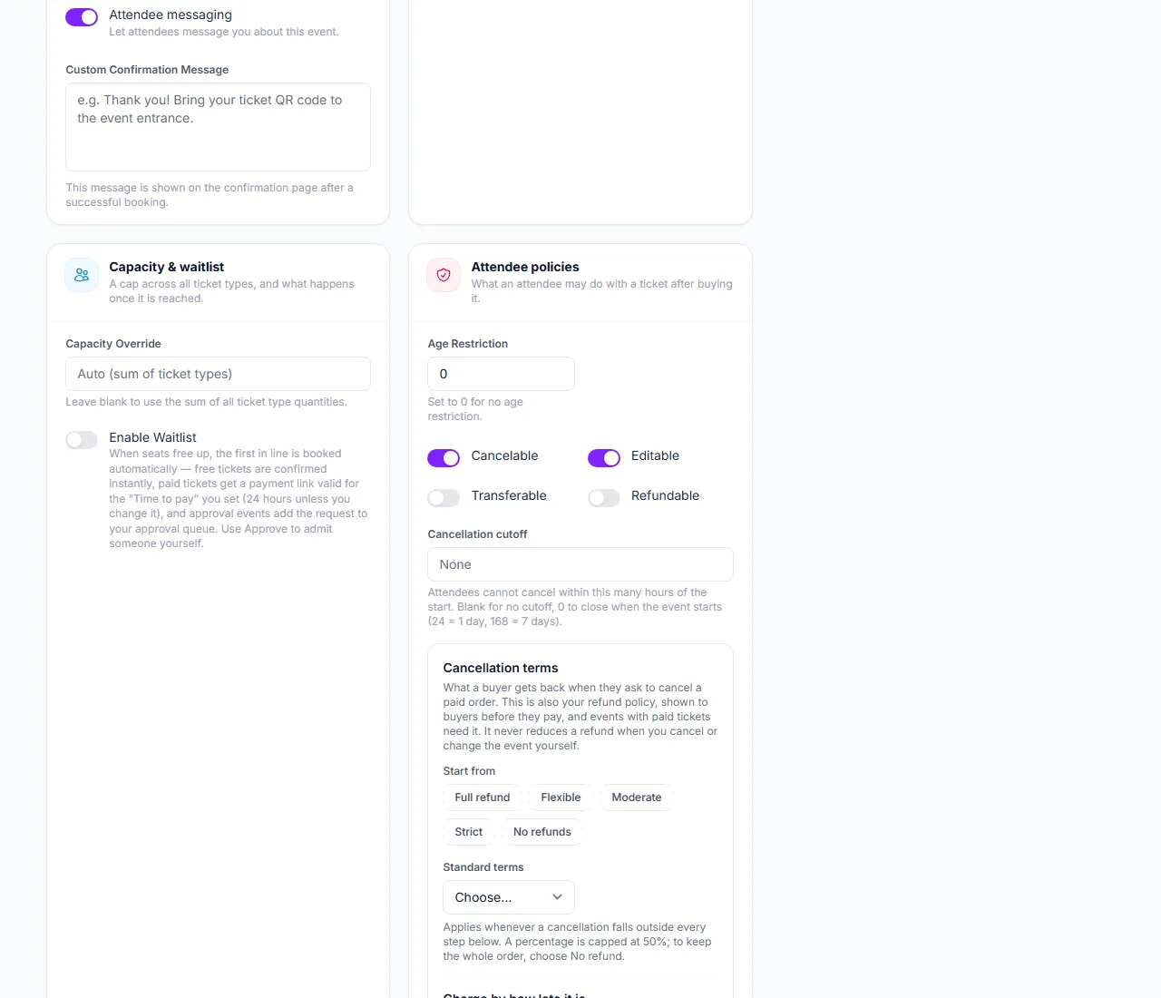 Attendee policies and cancellation terms